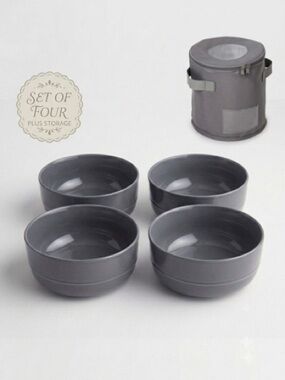 Crate&Barrel Grey Ceramic Bowl, Set of 4 + Honey Can Do Storage